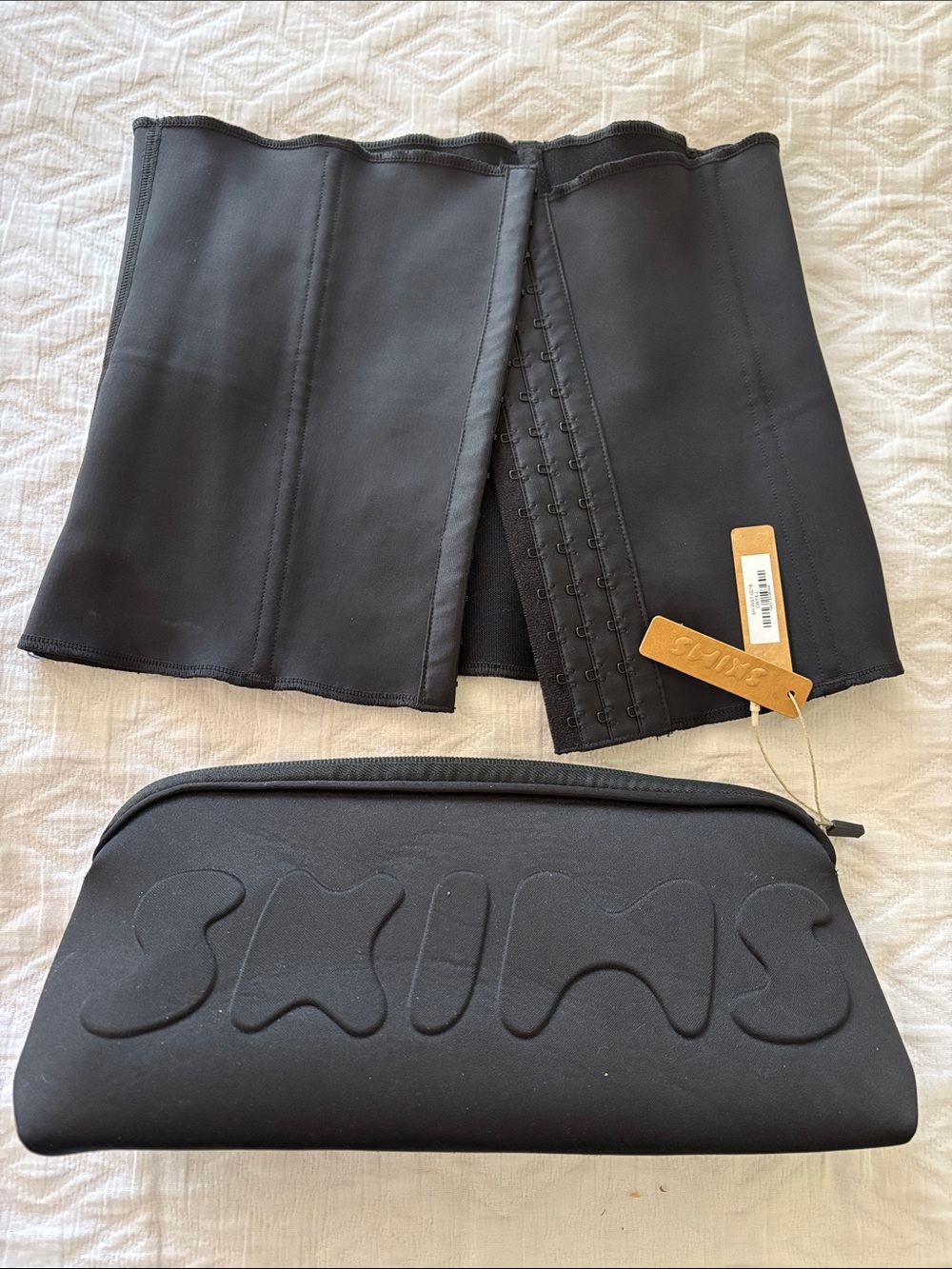 SKIMS Black Waist Trainer with Neoprene Logo Pouch